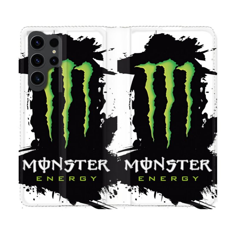 Housse Cuir Portefeuille Pour Samsung Galaxy S23 Ultra Monster Energy Tache