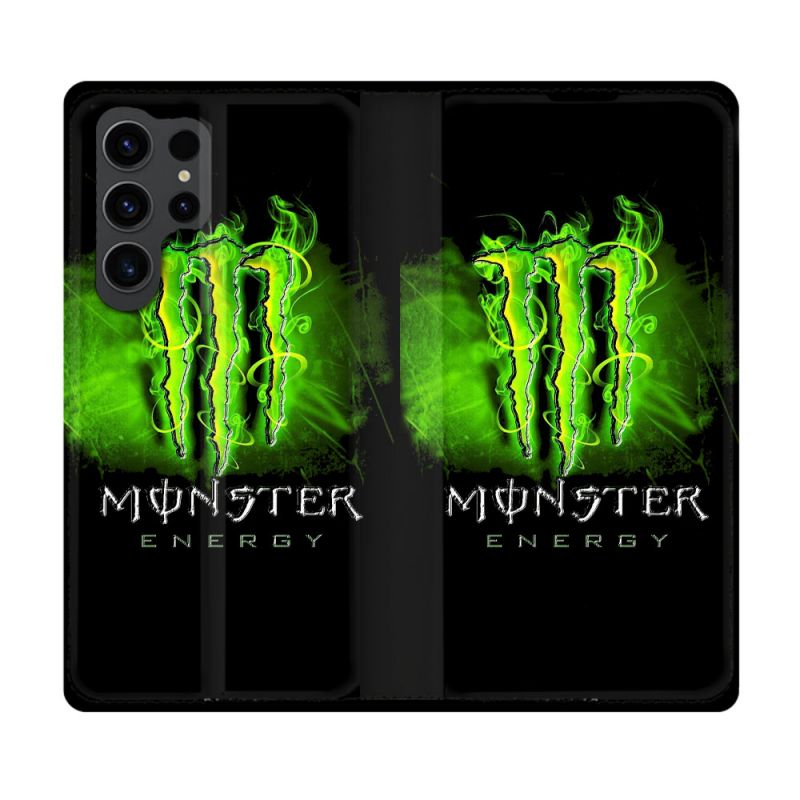 Housse Cuir Portefeuille Pour Samsung Galaxy S23 Ultra Monster Energy Vert