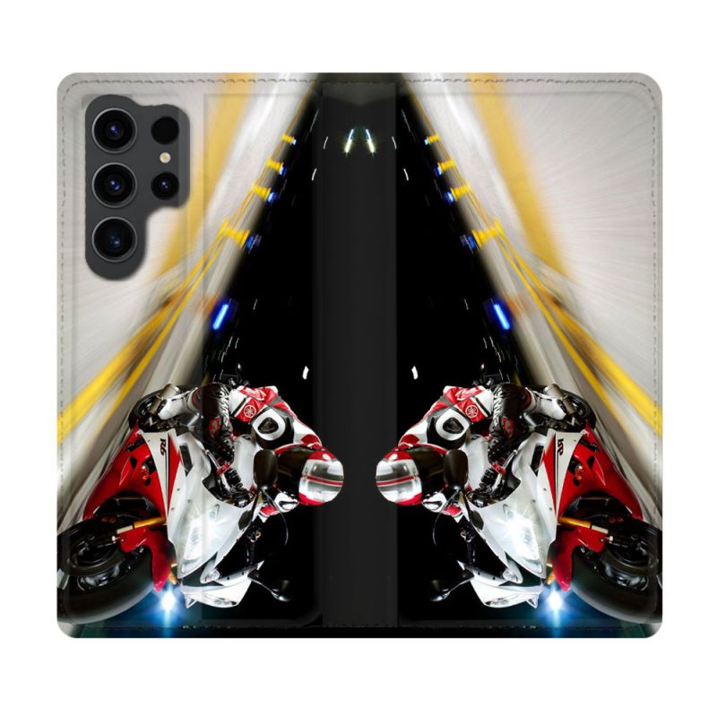 Housse Cuir Portefeuille Pour Samsung Galaxy S23 Ultra Moto Course GP R6