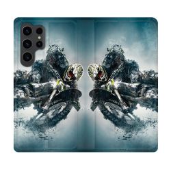 Housse Cuir Portefeuille Pour Samsung Galaxy S23 Ultra Moto Cross Ombre