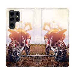 Housse Cuir Portefeuille Pour Samsung Galaxy S23 Ultra Moto Cross Soleil