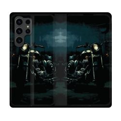 Housse Cuir Portefeuille Pour Samsung Galaxy S23 Ultra Moto Harley Vintage