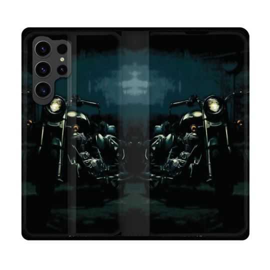 Housse Cuir Portefeuille Pour Samsung Galaxy S23 Ultra Moto Harley Vintage
