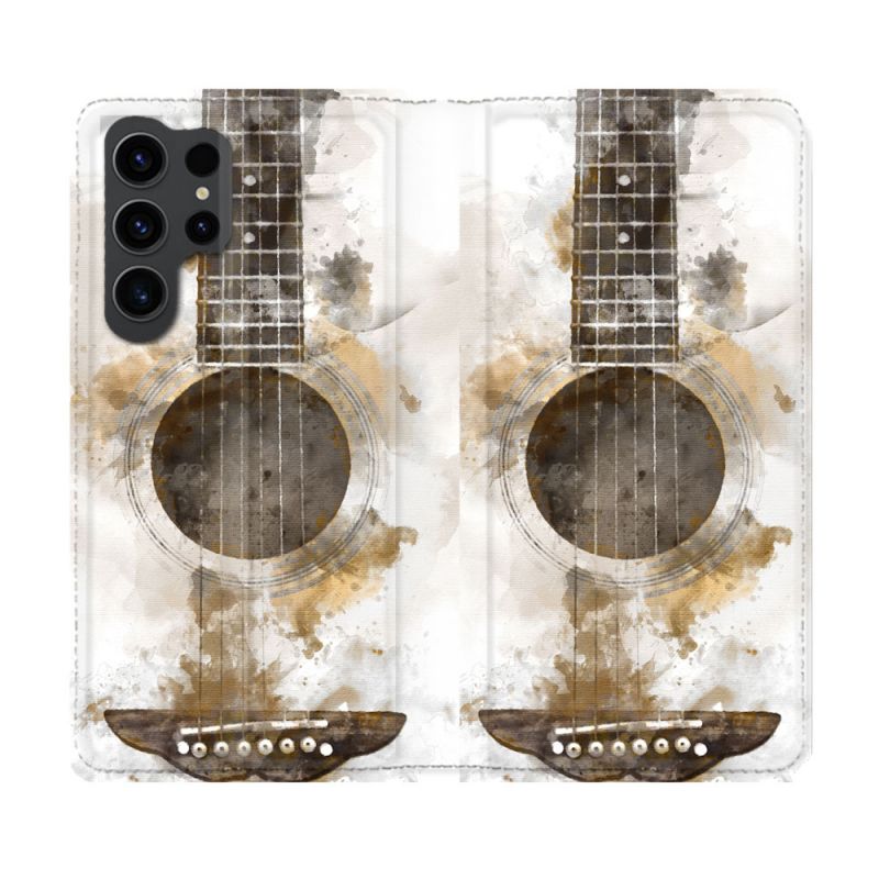Housse Cuir Portefeuille Pour Samsung Galaxy S23 Ultra Musique Guitare Tag