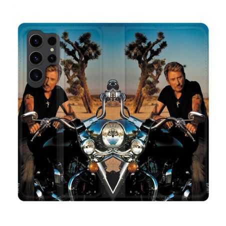 Housse Cuir Portefeuille Pour Samsung Galaxy S23 Ultra Musique Johnny Hallyday Moto