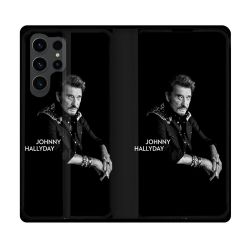 Housse Cuir Portefeuille Pour Samsung Galaxy S23 Ultra Musique Johnny Hallyday Noir