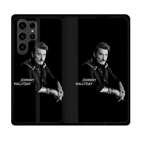 Housse Cuir Portefeuille Pour Samsung Galaxy S23 Ultra Musique Johnny Hallyday Noir