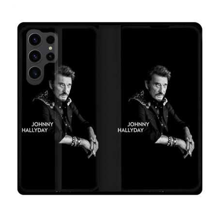 Housse Cuir Portefeuille Pour Samsung Galaxy S23 Ultra Musique Johnny Hallyday Noir