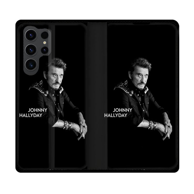 Housse Cuir Portefeuille Pour Samsung Galaxy S23 Ultra Musique Johnny Hallyday Noir