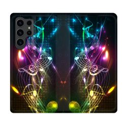 Housse Cuir Portefeuille Pour Samsung Galaxy S23 Ultra Musique Partition Multicolore