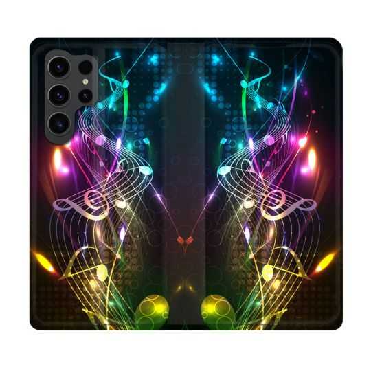Housse Cuir Portefeuille Pour Samsung Galaxy S23 Ultra Musique Partition Multicolore
