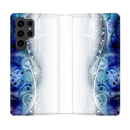 Housse Cuir Portefeuille Pour Samsung Galaxy S23 Ultra Musique Partition Vague