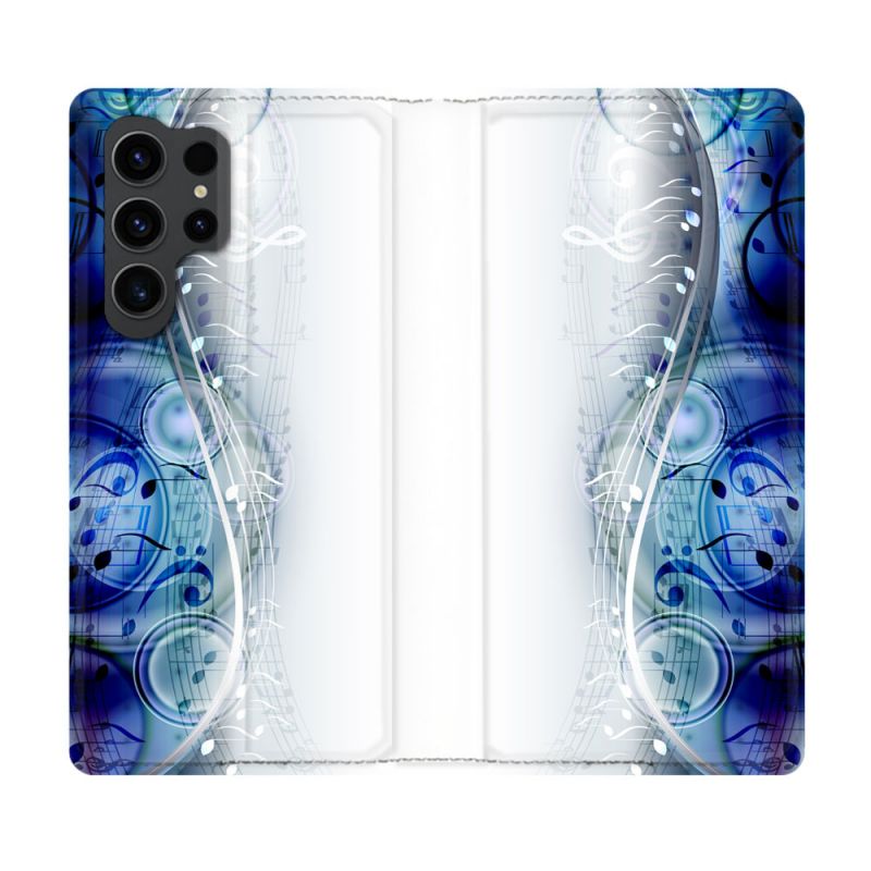 Housse Cuir Portefeuille Pour Samsung Galaxy S23 Ultra Musique Partition Vague