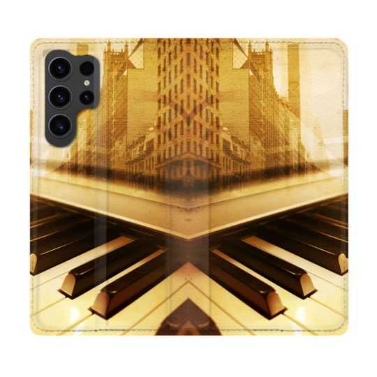 Housse Cuir Portefeuille Pour Samsung Galaxy S23 Ultra Musique Piano Retro
