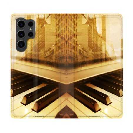Housse Cuir Portefeuille Pour Samsung Galaxy S23 Ultra Musique Piano Retro