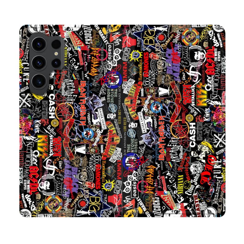 Housse Cuir Portefeuille Pour Samsung Galaxy S23 Ultra Musique Rock Groupe