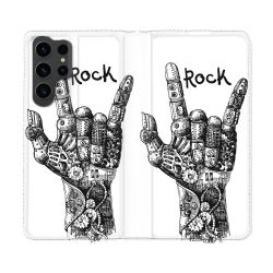 Housse Cuir Portefeuille Pour Samsung Galaxy S23 Ultra Musique Rock Main