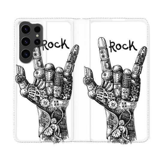 Housse Cuir Portefeuille Pour Samsung Galaxy S23 Ultra Musique Rock Main