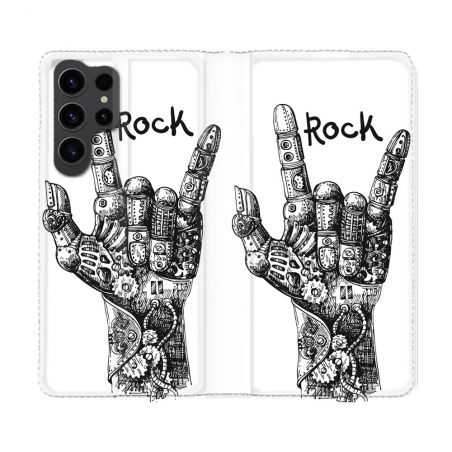 Housse Cuir Portefeuille Pour Samsung Galaxy S23 Ultra Musique Rock Main