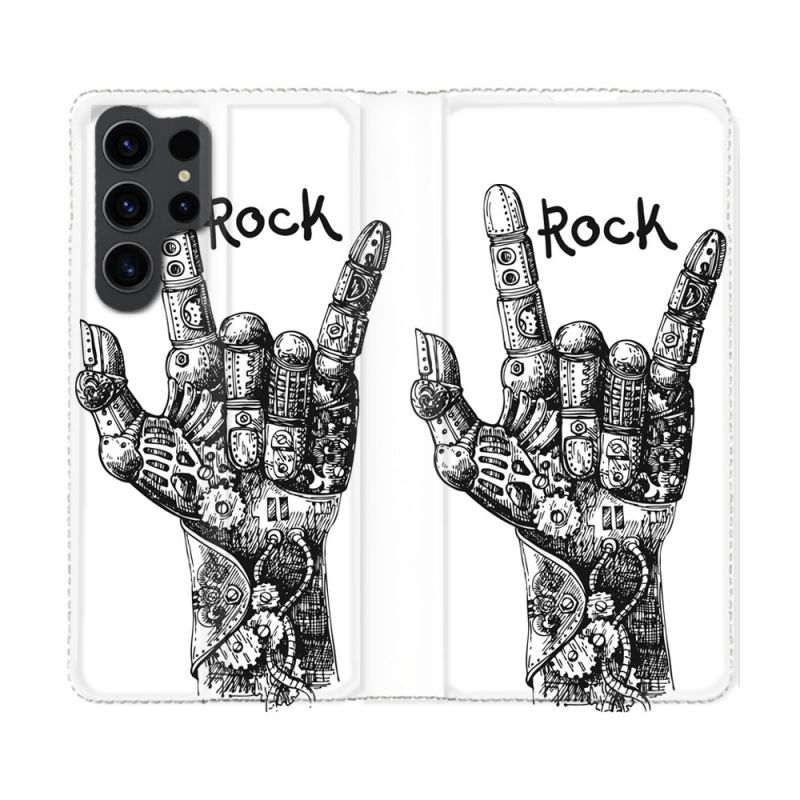 Housse Cuir Portefeuille Pour Samsung Galaxy S23 Ultra Musique Rock Main
