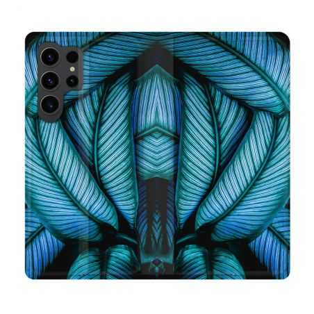 Housse Cuir Portefeuille Pour Samsung Galaxy S23 Ultra Nature Feuille Palmier