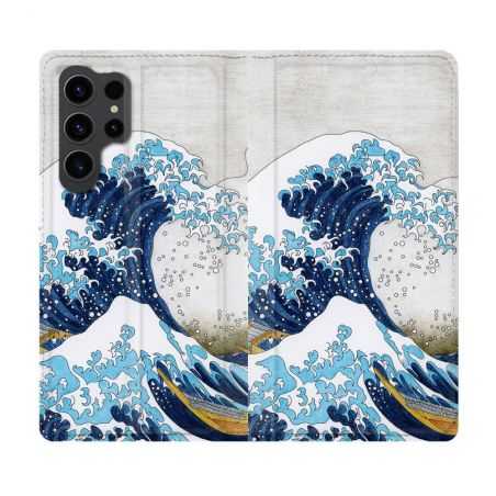 Housse Cuir Portefeuille Pour Samsung Galaxy S23 Ultra Peinture La Grande Vague