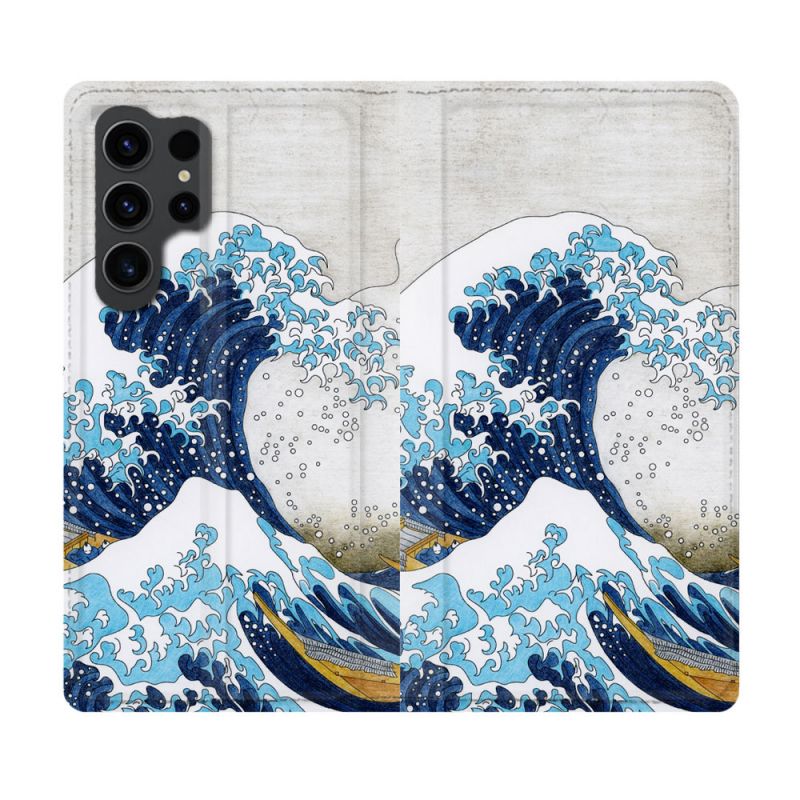 Housse Cuir Portefeuille Pour Samsung Galaxy S23 Ultra Peinture La Grande Vague