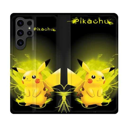 Housse Cuir Portefeuille Pour Samsung Galaxy S23 Ultra Pokemon Pikachu Eclair