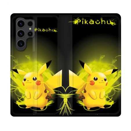 Housse Cuir Portefeuille Pour Samsung Galaxy S23 Ultra Pokemon Pikachu Eclair
