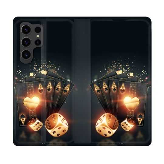 Housse Cuir Portefeuille Pour Samsung Galaxy S23 Ultra Poker Des