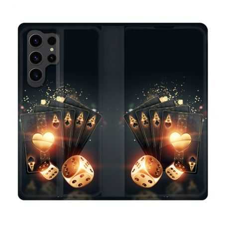 Housse Cuir Portefeuille Pour Samsung Galaxy S23 Ultra Poker Des