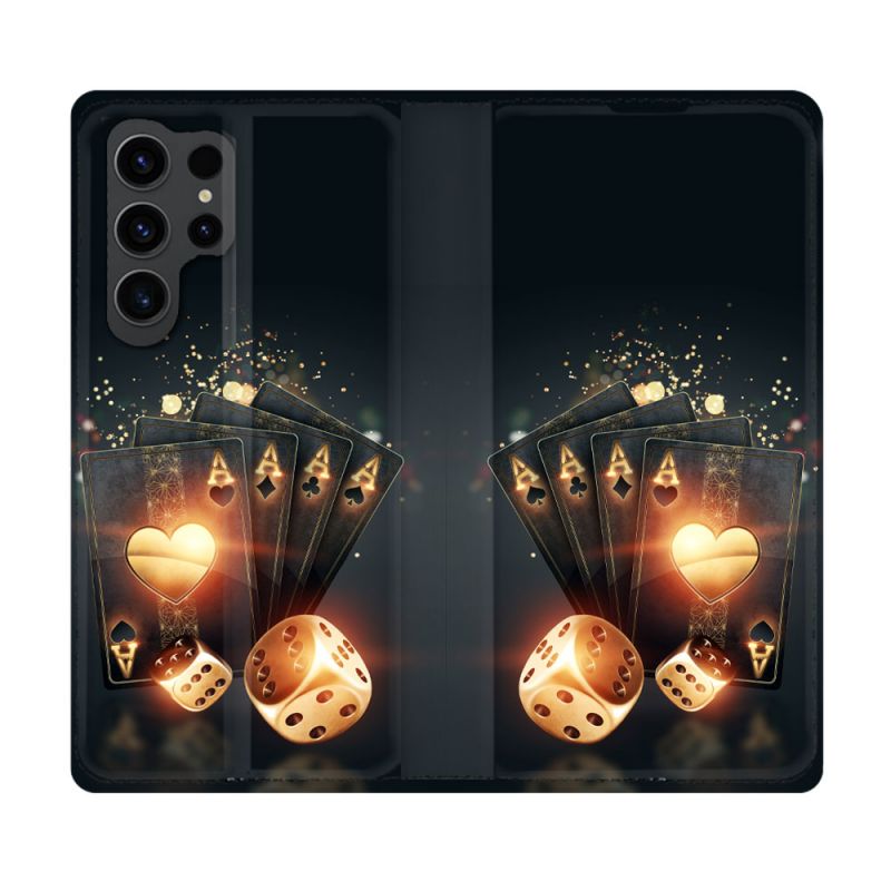 Housse Cuir Portefeuille Pour Samsung Galaxy S23 Ultra Poker Des
