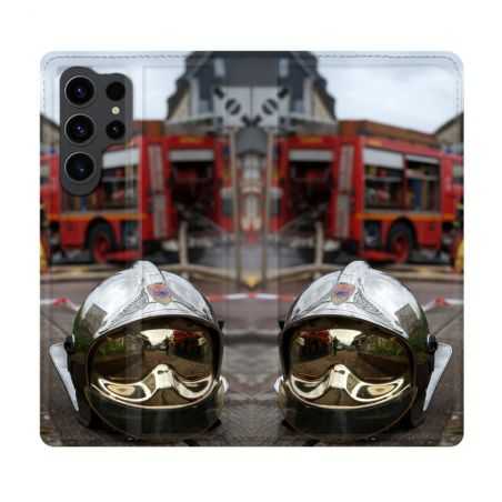 Housse Cuir Portefeuille Pour Samsung Galaxy S23 Ultra Pompier Casque Camion