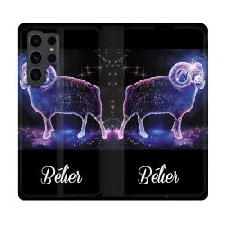 Housse Cuir Portefeuille Pour Samsung Galaxy S23 Ultra Signe Zodiaque 2 Bélier