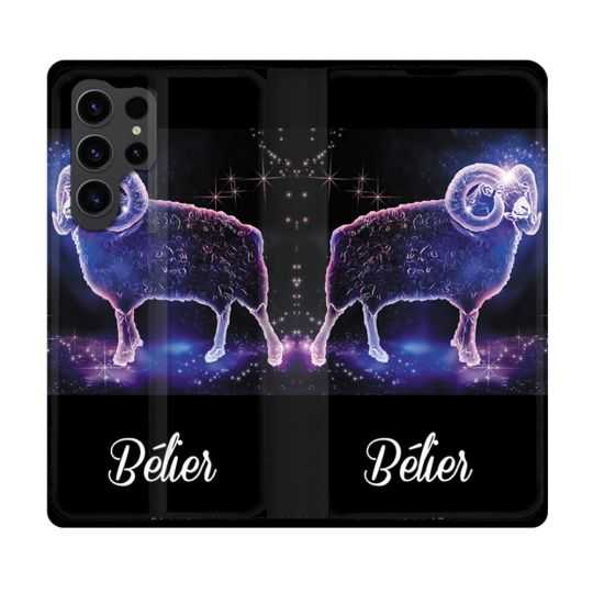 Housse Cuir Portefeuille Pour Samsung Galaxy S23 Ultra Signe Zodiaque 2 Bélier