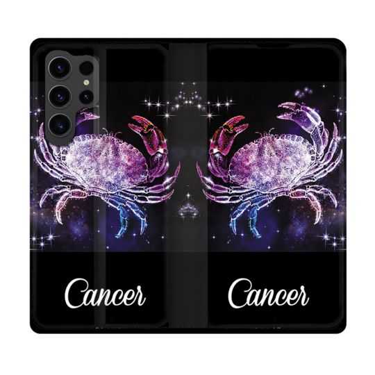 Housse Cuir Portefeuille Pour Samsung Galaxy S23 Ultra Signe Zodiaque 2 Cancer