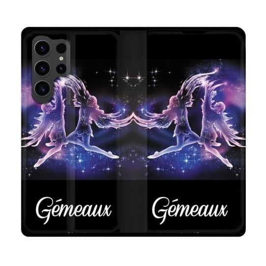 Housse Cuir Portefeuille Pour Samsung Galaxy S23 Ultra Signe Zodiaque 2 Gémeaux
