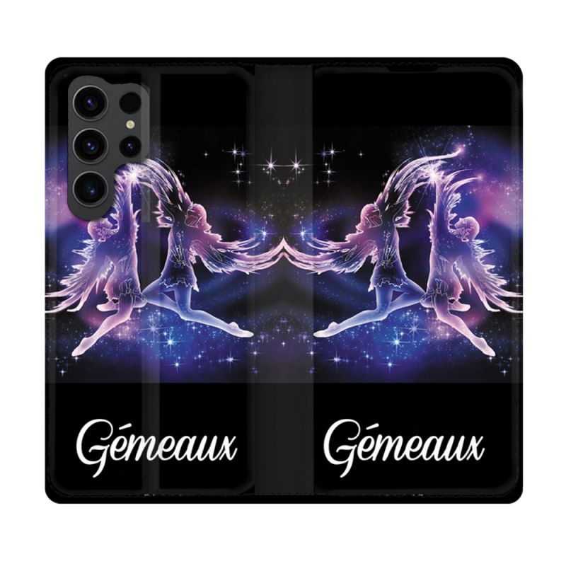 Housse Cuir Portefeuille Pour Samsung Galaxy S23 Ultra Signe Zodiaque 2 Gémeaux