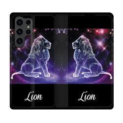 Housse Cuir Portefeuille Pour Samsung Galaxy S23 Ultra Signe Zodiaque 2 Lion