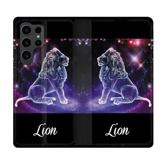 Housse Cuir Portefeuille Pour Samsung Galaxy S23 Ultra Signe Zodiaque 2 Lion