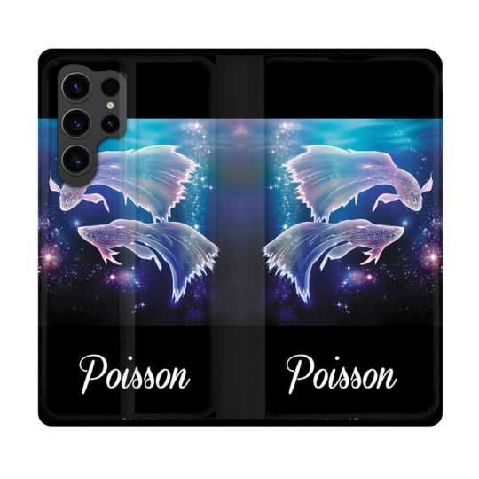Housse Cuir Portefeuille Pour Samsung Galaxy S23 Ultra Signe Zodiaque 2 Poisson