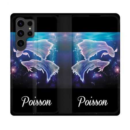 Housse Cuir Portefeuille Pour Samsung Galaxy S23 Ultra Signe Zodiaque 2 Poisson