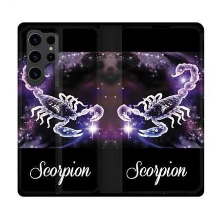 Housse Cuir Portefeuille Pour Samsung Galaxy S23 Ultra Signe Zodiaque 2 Scorpion