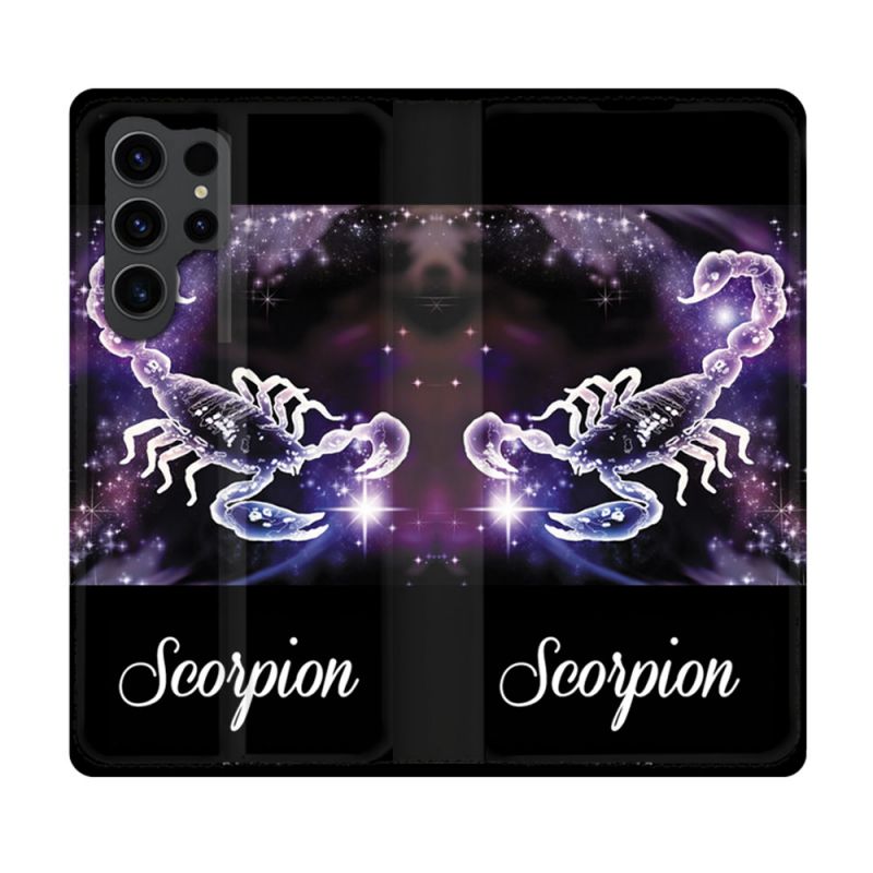 Housse Cuir Portefeuille Pour Samsung Galaxy S23 Ultra Signe Zodiaque 2 Scorpion