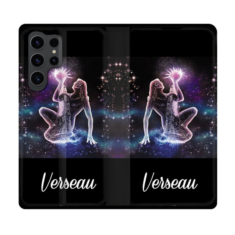 Housse Cuir Portefeuille Pour Samsung Galaxy S23 Ultra Signe Zodiaque 2 Verseau
