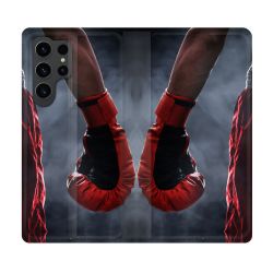 Housse Cuir Portefeuille Pour Samsung Galaxy S23 Ultra Sport Boxe Gant Rouge