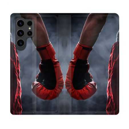 Housse Cuir Portefeuille Pour Samsung Galaxy S23 Ultra Sport Boxe Gant Rouge
