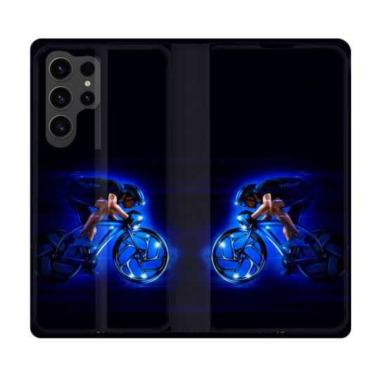 Housse Cuir Portefeuille Pour Samsung Galaxy S23 Ultra Sport Cyclisme Bleu