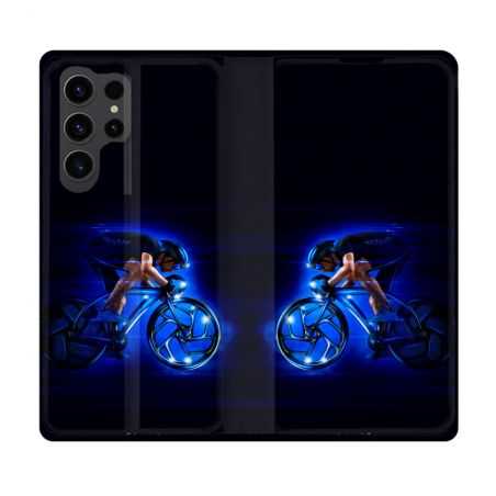 Housse Cuir Portefeuille Pour Samsung Galaxy S23 Ultra Sport Cyclisme Bleu