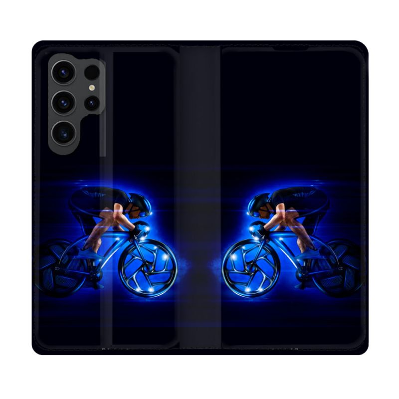 Housse Cuir Portefeuille Pour Samsung Galaxy S23 Ultra Sport Cyclisme Bleu